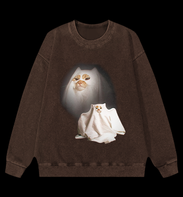 Ghost Cat Vintage Washed 100% Cotton Sweatshirt