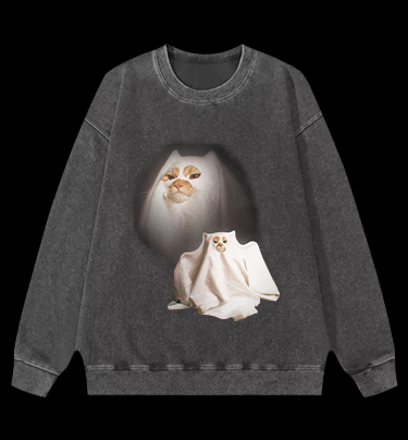 Ghost Cat Vintage Washed 100% Cotton Sweatshirt