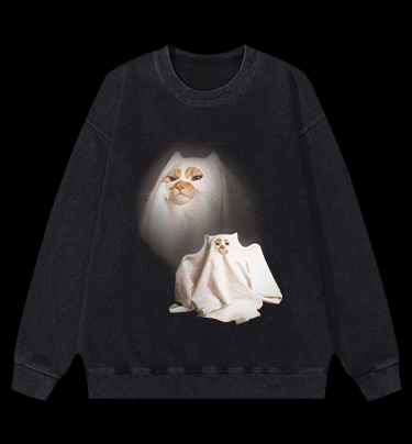 Ghost Cat Vintage Washed 100% Cotton Sweatshirt