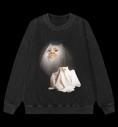 Ghost Cat Vintage Washed 100% Cotton Sweatshirt