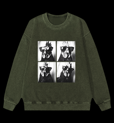 Gogglehead Chicken Vintage Washed 100% Cotton Sweatshirt