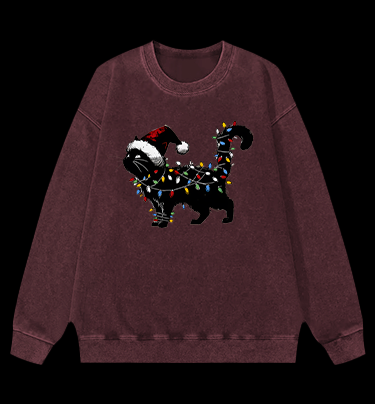 Christmas Light Cat Vintage Washed 100% Cotton Sweatshirt