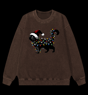 Christmas Light Cat Vintage Washed 100% Cotton Sweatshirt