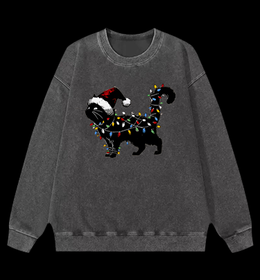 Christmas Light Cat Vintage Washed 100% Cotton Sweatshirt