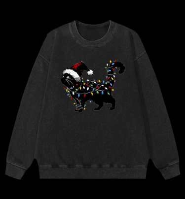 Christmas Light Cat Vintage Washed 100% Cotton Sweatshirt