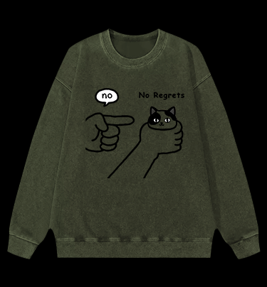 No Regrets Cat Vintage Washed 100% Cotton Sweatshirt