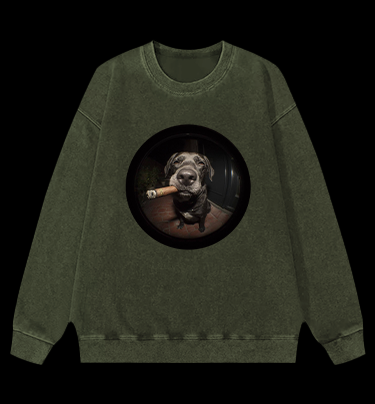The Gaze Of The Smoking Dog Vintage Washed 100% Cotton Sweatshirt