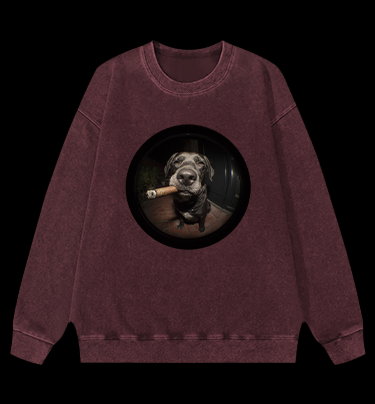 The Gaze Of The Smoking Dog Vintage Washed 100% Cotton Sweatshirt