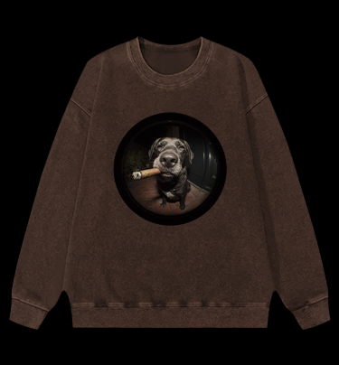 The Gaze Of The Smoking Dog Vintage Washed 100% Cotton Sweatshirt
