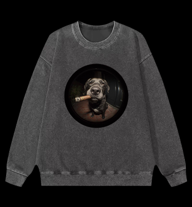 The Gaze Of The Smoking Dog Vintage Washed 100% Cotton Sweatshirt