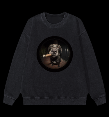 The Gaze Of The Smoking Dog Vintage Washed 100% Cotton Sweatshirt