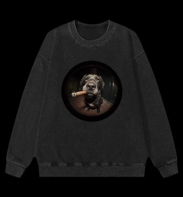 The Gaze Of The Smoking Dog Vintage Washed 100% Cotton Sweatshirt