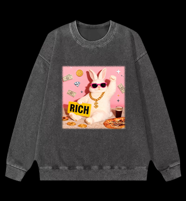 Rabbit!Suddenly Struck It Rich Vintage Washed 100% Cotton Sweatshirt