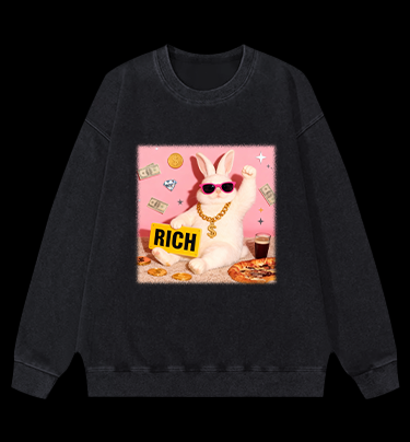 Rabbit!Suddenly Struck It Rich Vintage Washed 100% Cotton Sweatshirt