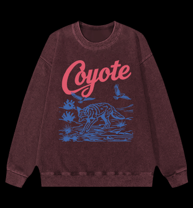 Retro Coyote Vintage Washed 100% Cotton Sweatshirt