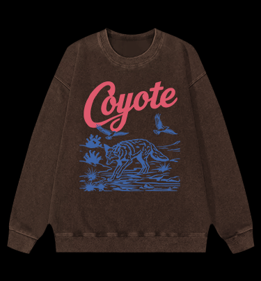 Retro Coyote Vintage Washed 100% Cotton Sweatshirt