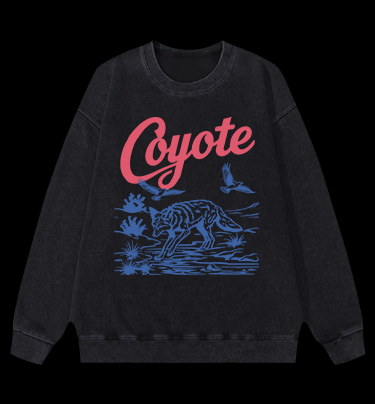 Retro Coyote Vintage Washed 100% Cotton Sweatshirt