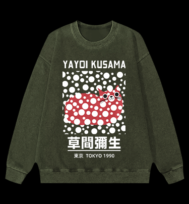 Yayoi Kusama's Cat Vintage Washed 100% Cotton Sweatshirt