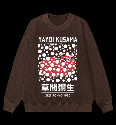Yayoi Kusama's Cat Vintage Washed 100% Cotton Sweatshirt
