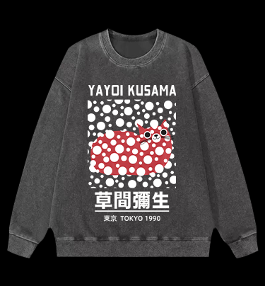 Yayoi Kusama's Cat Vintage Washed 100% Cotton Sweatshirt