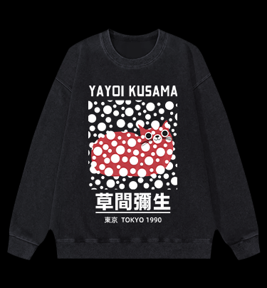 Yayoi Kusama's Cat Vintage Washed 100% Cotton Sweatshirt
