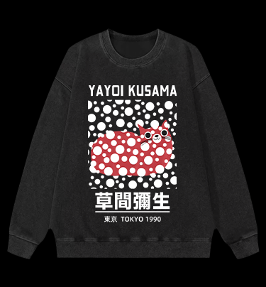 Yayoi Kusama's Cat Vintage Washed 100% Cotton Sweatshirt