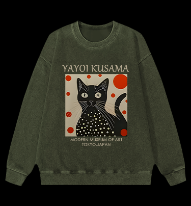The Cat of Yayoi Kusama Vintage Washed 100% Cotton Sweatshirt