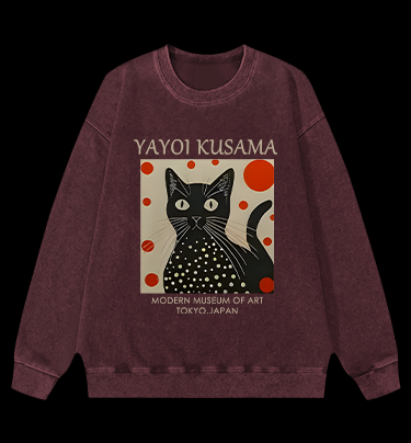 The Cat of Yayoi Kusama Vintage Washed 100% Cotton Sweatshirt