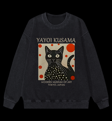 The Cat of Yayoi Kusama Vintage Washed 100% Cotton Sweatshirt
