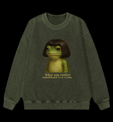 Frog: Adulthood Is a Scam Vintage Washed 100% Cotton Sweatshirt