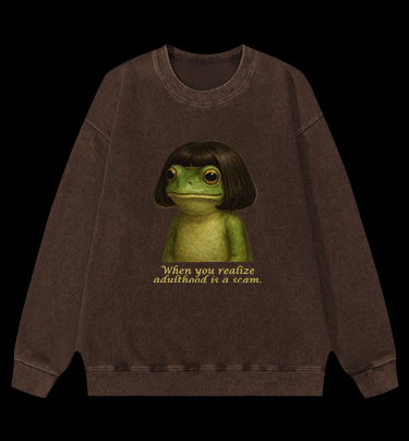 Frog: Adulthood Is a Scam Vintage Washed 100% Cotton Sweatshirt