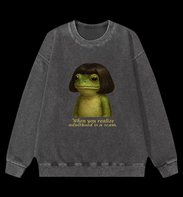 Frog: Adulthood Is a Scam Vintage Washed 100% Cotton Sweatshirt