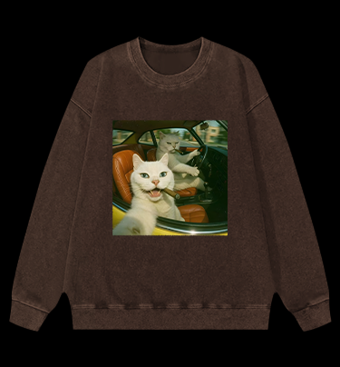 Cool Cats on the Road Vintage Washed 100% Cotton Sweatshirt