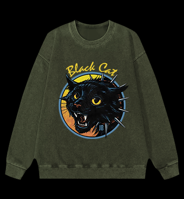 Black Cat Rock Vintage Washed 100% Cotton Sweatshirt