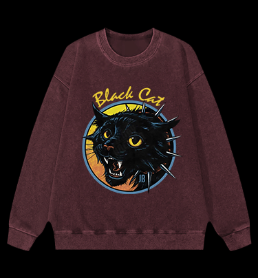 Black Cat Rock Vintage Washed 100% Cotton Sweatshirt