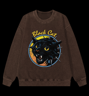 Black Cat Rock Vintage Washed 100% Cotton Sweatshirt