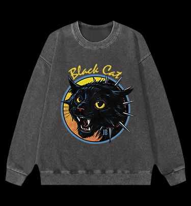 Black Cat Rock Vintage Washed 100% Cotton Sweatshirt