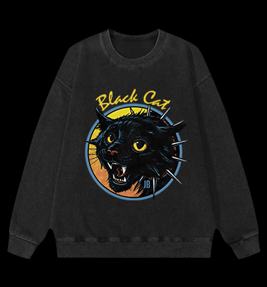Black Cat Rock Vintage Washed 100% Cotton Sweatshirt