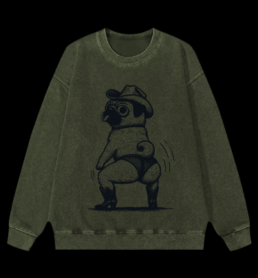 Cowboy Pug Booty Dance Vintage Washed 100% Cotton Sweatshirt
