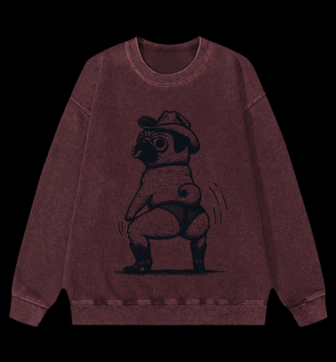 Cowboy Pug Booty Dance Vintage Washed 100% Cotton Sweatshirt