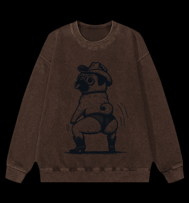 Cowboy Pug Booty Dance Vintage Washed 100% Cotton Sweatshirt