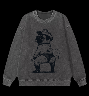 Cowboy Pug Booty Dance Vintage Washed 100% Cotton Sweatshirt