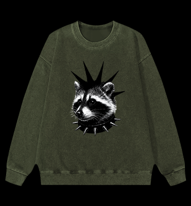 Punk Raccoon Vintage Washed 100% Cotton Sweatshirt