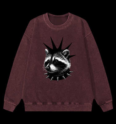 Punk Raccoon Vintage Washed 100% Cotton Sweatshirt