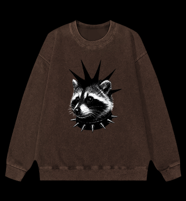 Punk Raccoon Vintage Washed 100% Cotton Sweatshirt