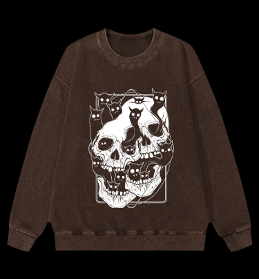 Skull Cats Vintage Washed 100% Cotton Sweatshirt