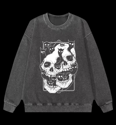Skull Cats Vintage Washed 100% Cotton Sweatshirt
