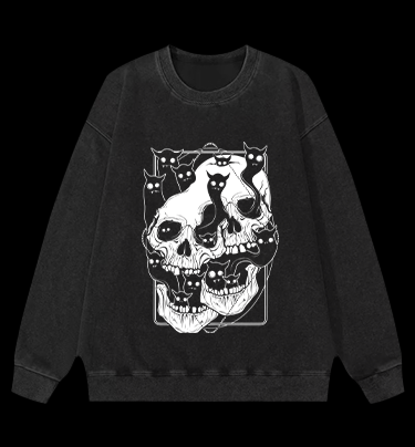 Skull Cats Vintage Washed 100% Cotton Sweatshirt