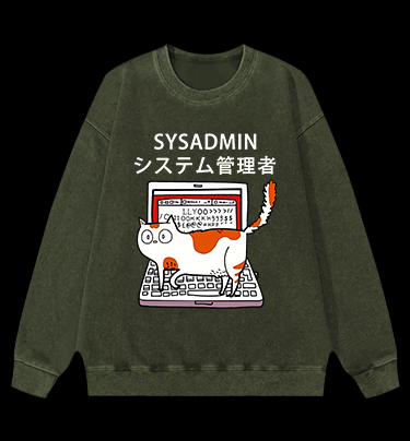 SYSADMIN Cat Vintage Washed 100% Cotton Sweatshirt