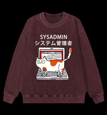 SYSADMIN Cat Vintage Washed 100% Cotton Sweatshirt
